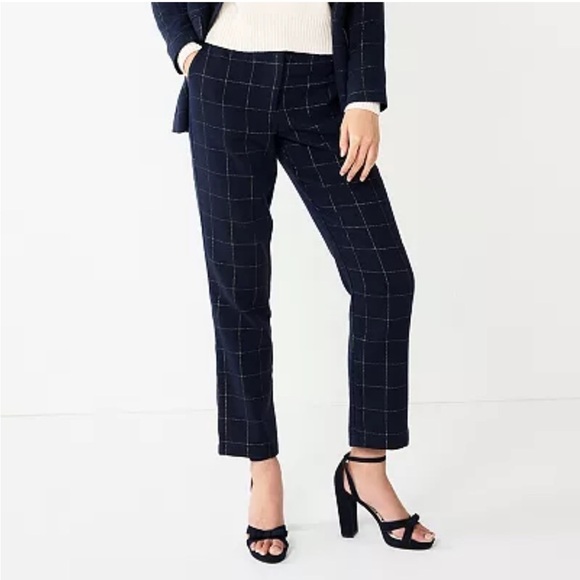 Draper James Rsvp navy blue metallic checkered flare pants - Picture 1 of 16